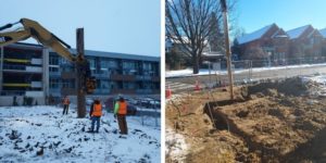 Ronnisch Construction Group team at work on Hazelton Apartment complex in Royal Oak